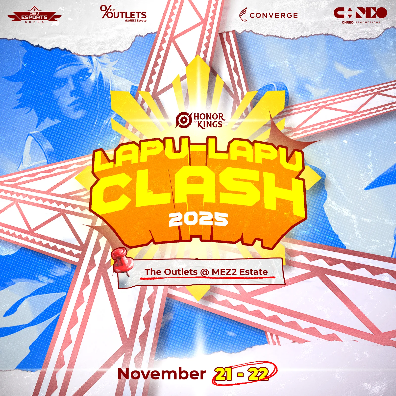 Lapu-Lapu Clash 2025 announcement with a red lattice and sun