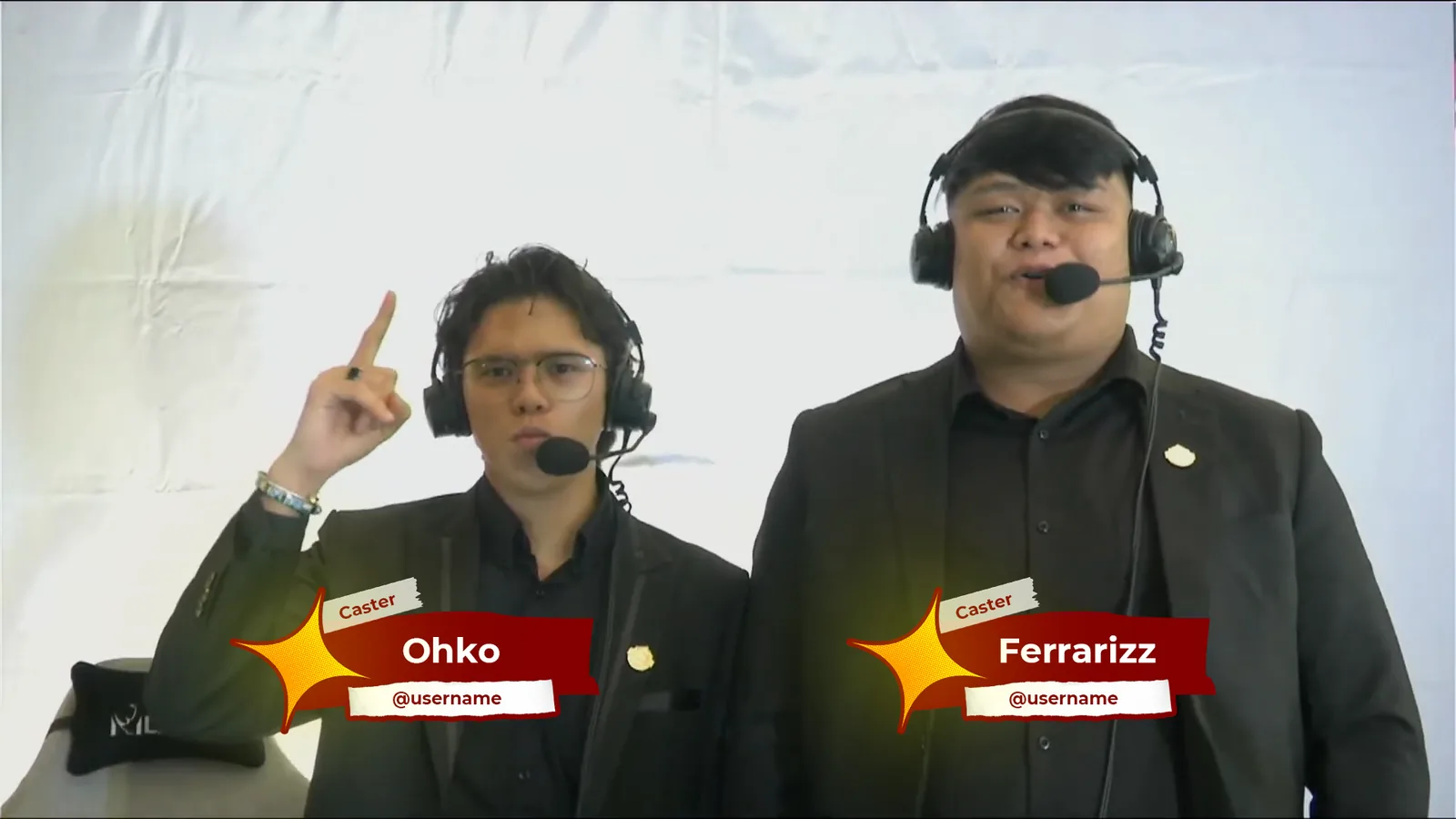 Lower thirds naming two casters