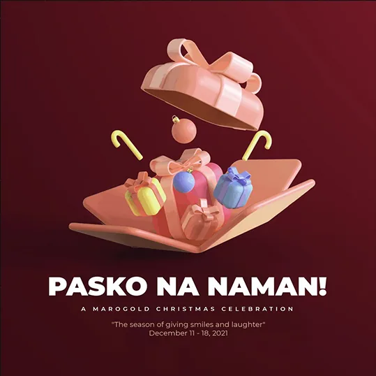 Pasko na naman Christmas pubmat with an open gift