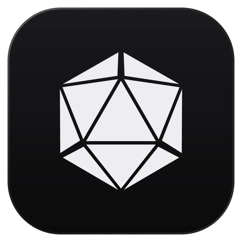 Pious app icon: the flat icosahedron mark on a dark rounded tile